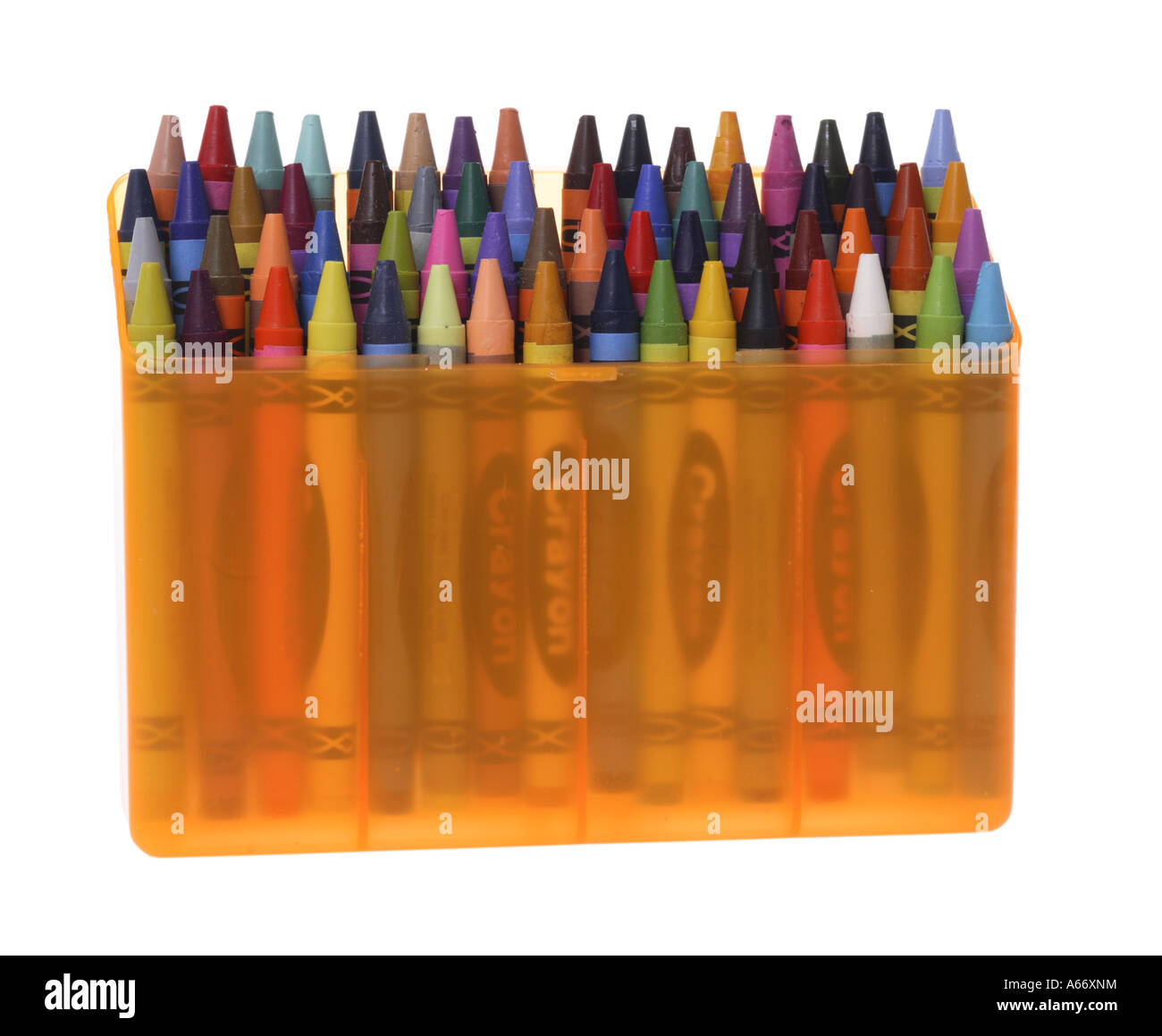 Box of crayons cut out on white background Stock Photo