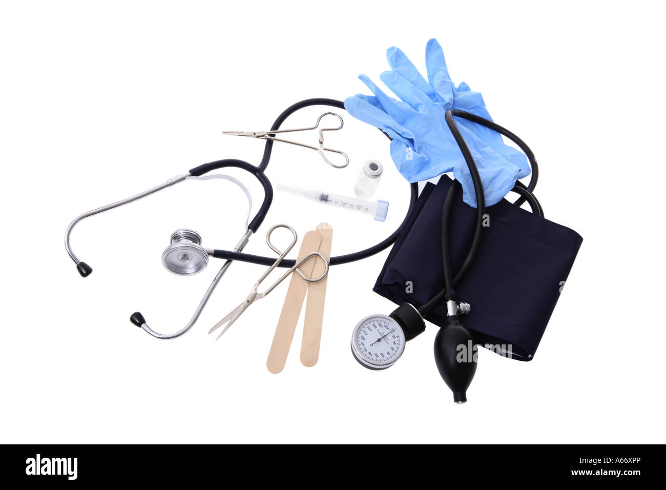 Doctor's equipment cut out on white background Stock Photo