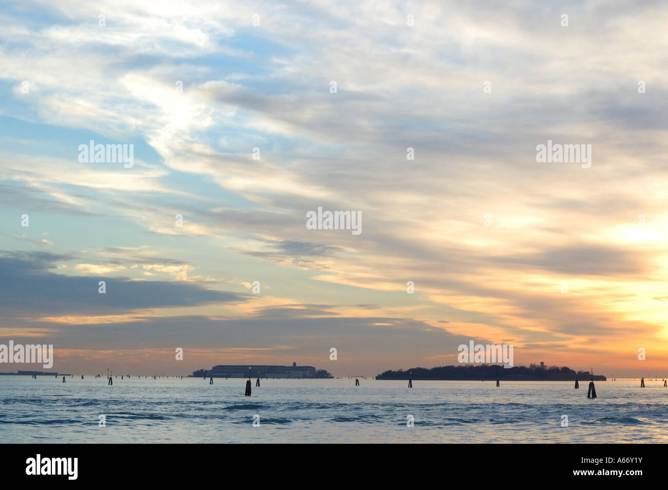 Islands of the lagoon of Venice at sunset Stock Photo - Alamy