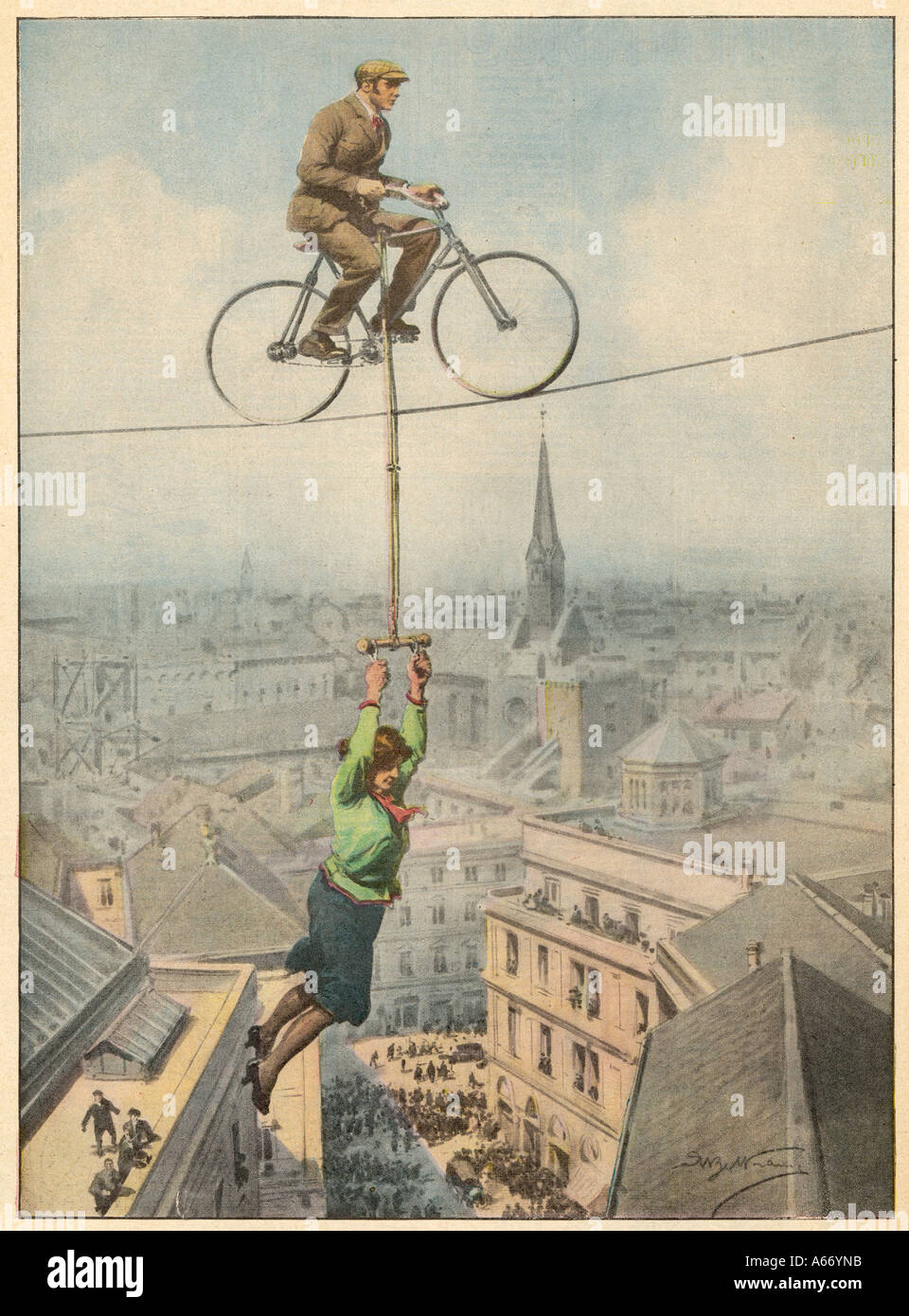 Tightrope Cycling Act Stock Photo Alamy