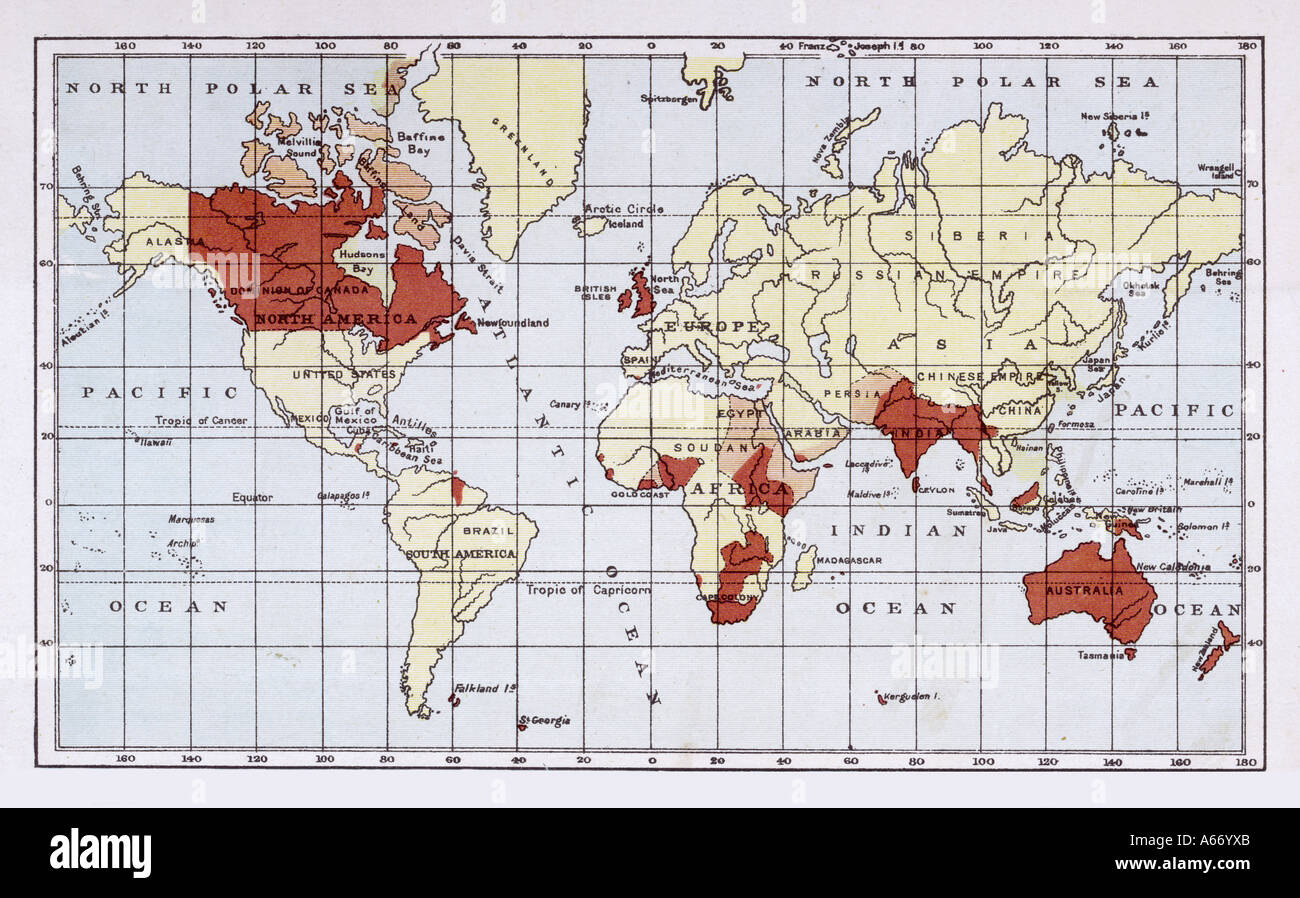 World Map Brit Empire Stock Photo