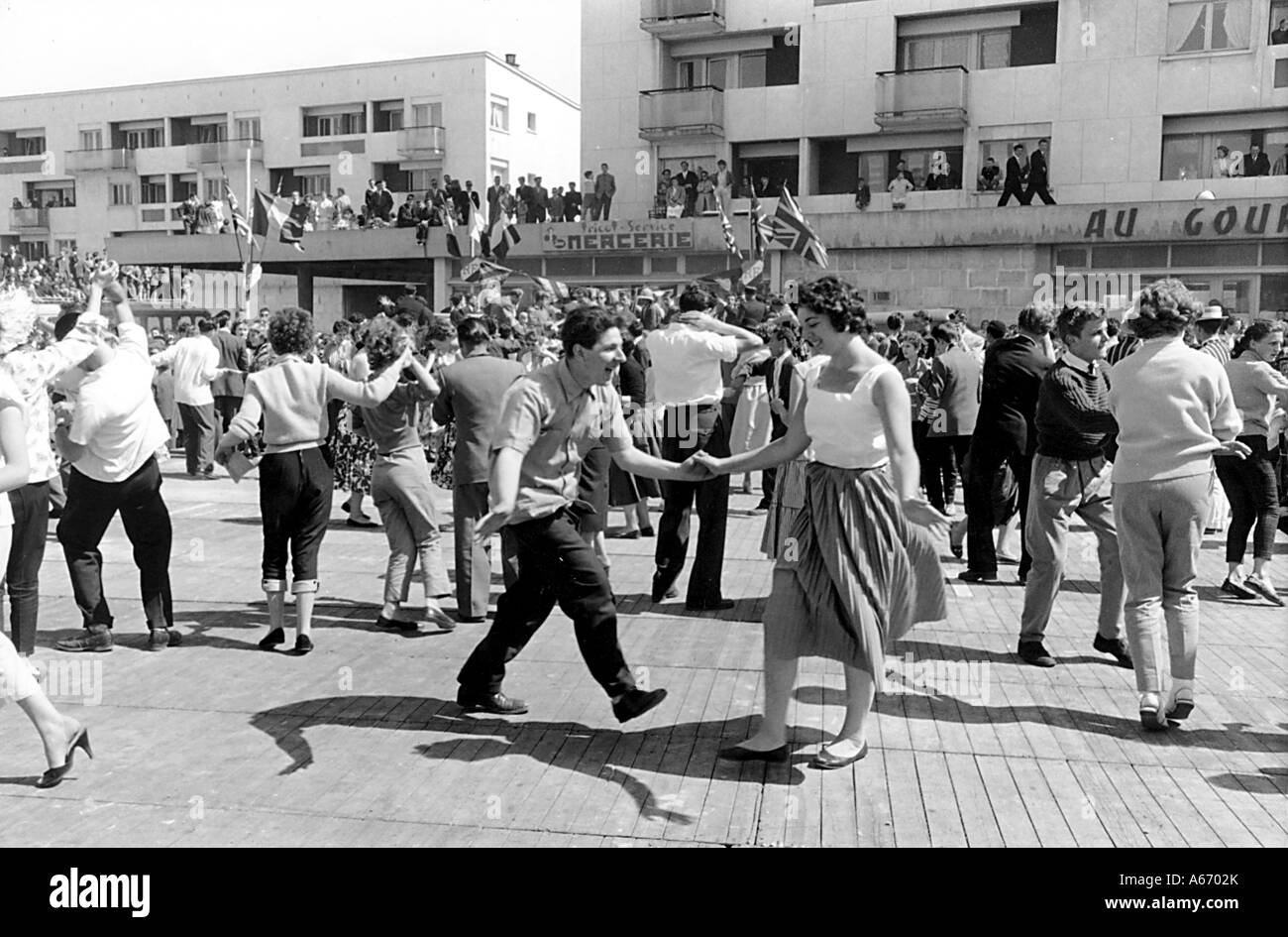 JIVE dancing at Calais. English passengers on a day out ferry trip from Dover in 1957 Stock Photo