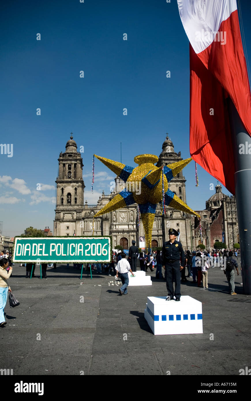 police day in plaza de la constitucion,mexican flag - main mexico city square Stock Photo