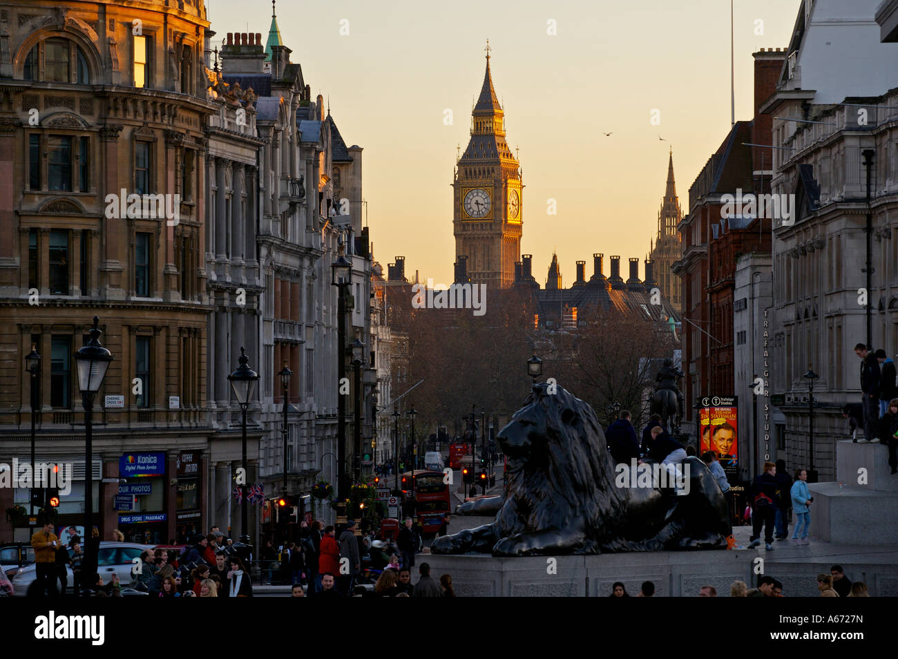 View from Trafalgar Square down Whitehall to Big Ben Stock Photo - Alamy