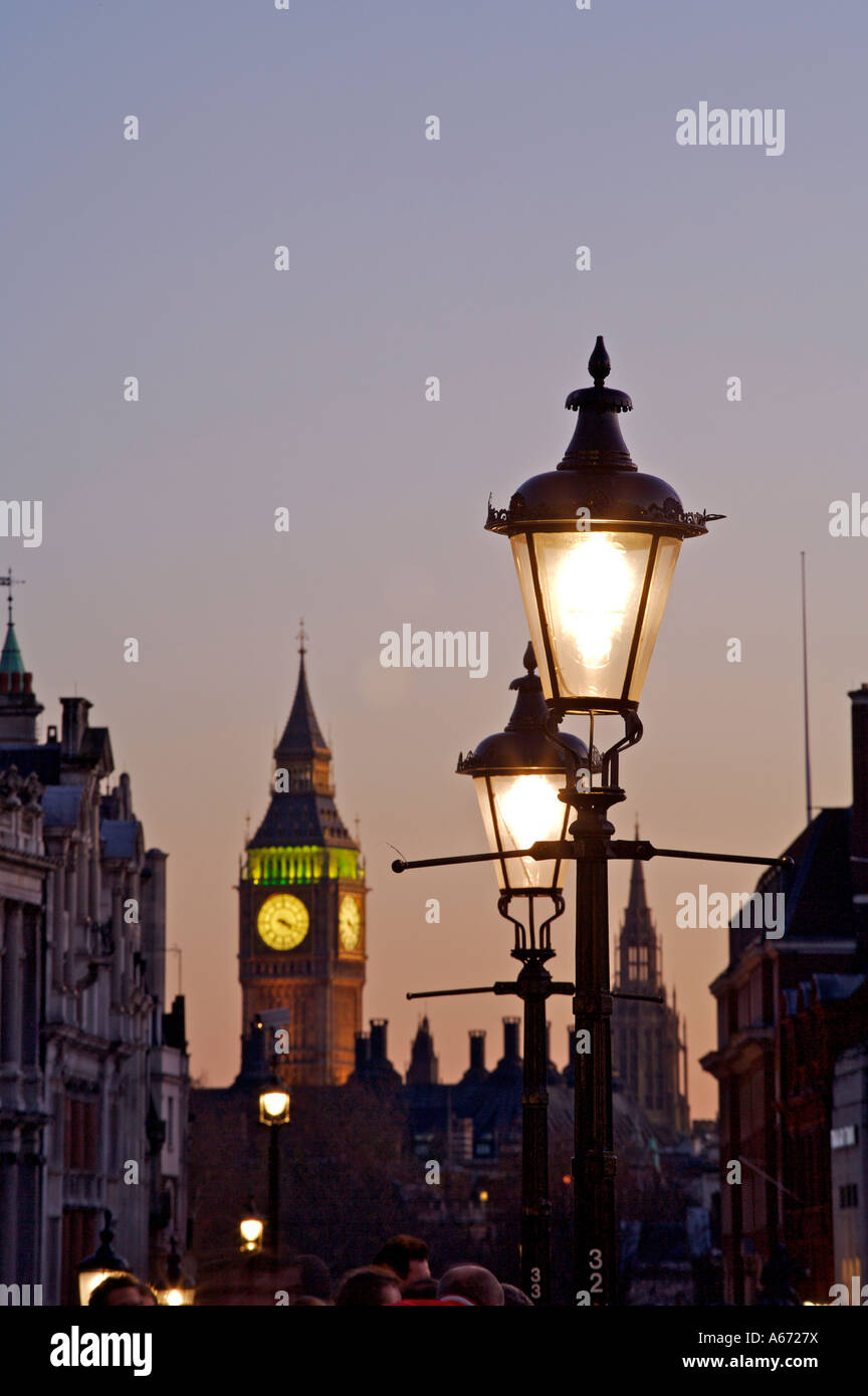 Streetlamps and Big Ben in the early evening Stock Photo