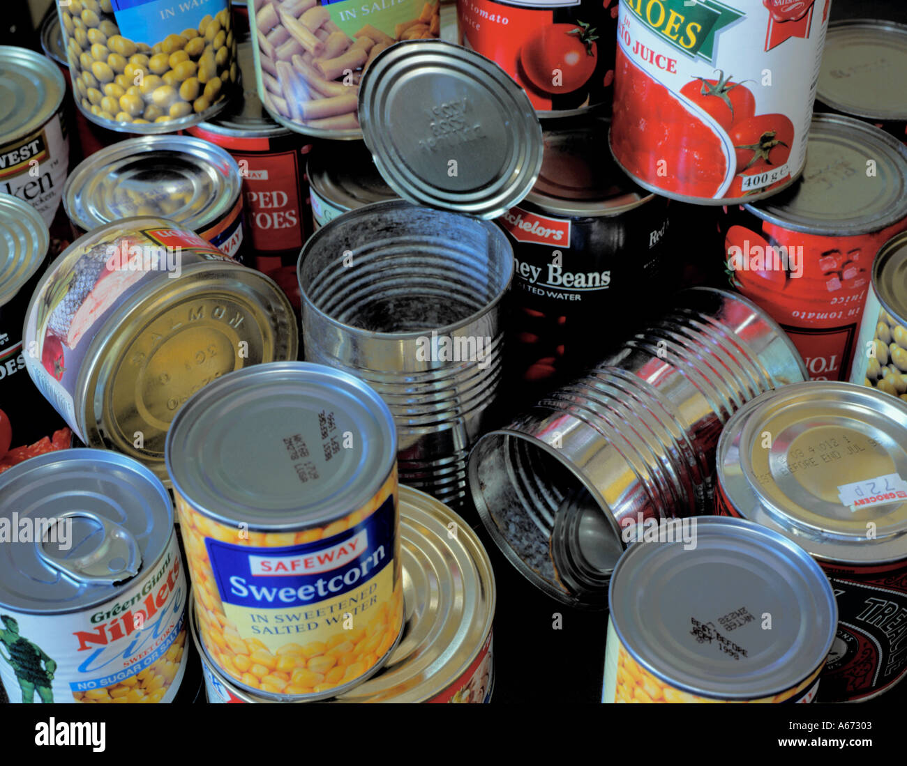 display-showing-tin-coated-steel-cans-and-a-range-of-canned-foods-uk