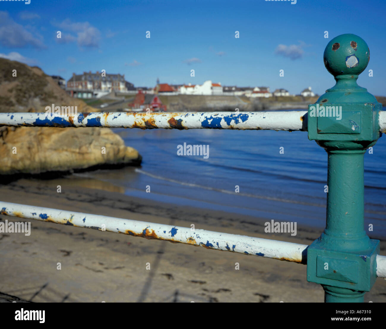 Corrosion of steel hand railing where protective surface paint has been ...