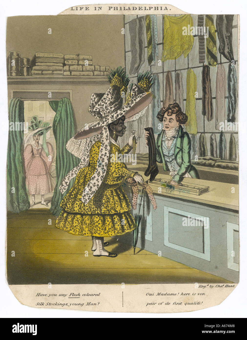 Black Lady Buys Stocking Stock Photo