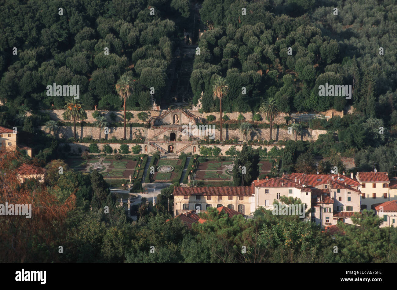 Toskana Collodi view on garden Villa Garzoni italian garden Stock Photo