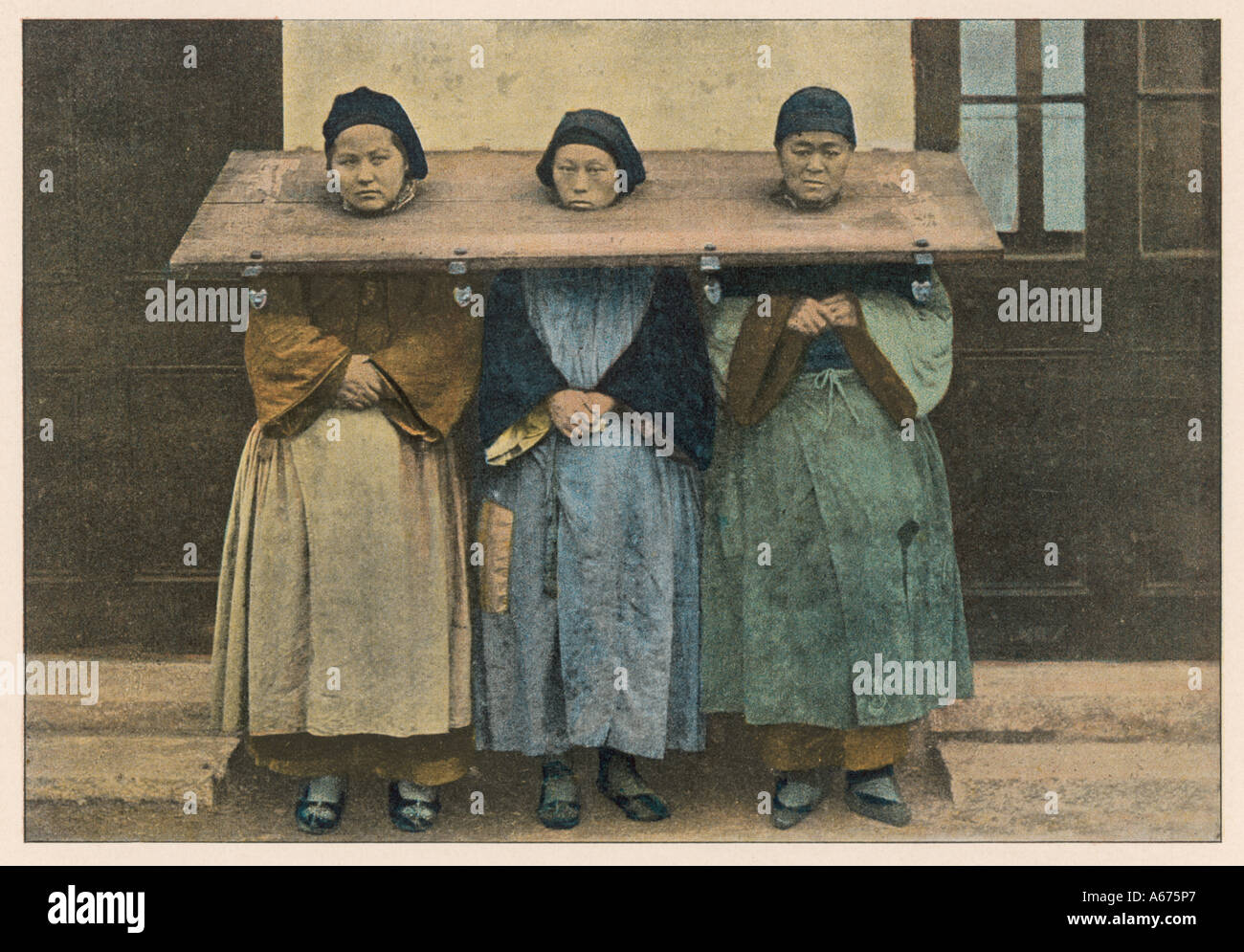 Chinese Criminals Cangue Stock Photo