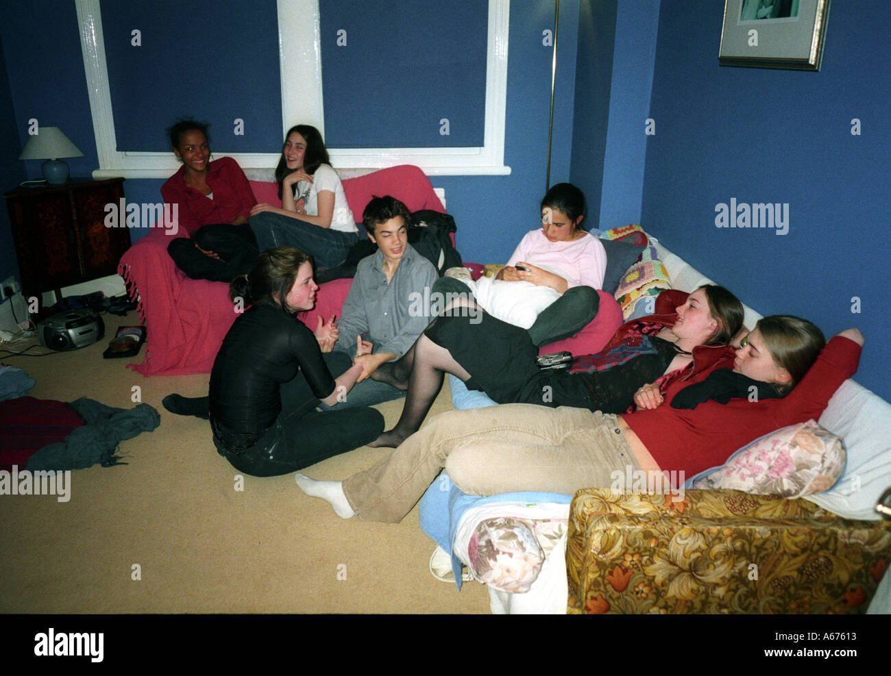 Teenagers chatting in the evening Stock Photo