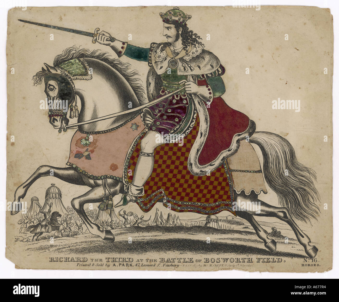 Richard III by William Shakespeare. Act V, Scene 4. 'A horse! a horse! my kingdom for a horse!' ( Liebig card advert Stock Photo - Alamy