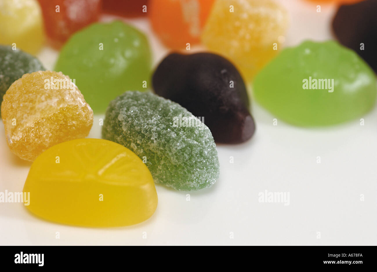 Close up of Wine Gums and Sugar Coated Sweets fruit pastilles Stock