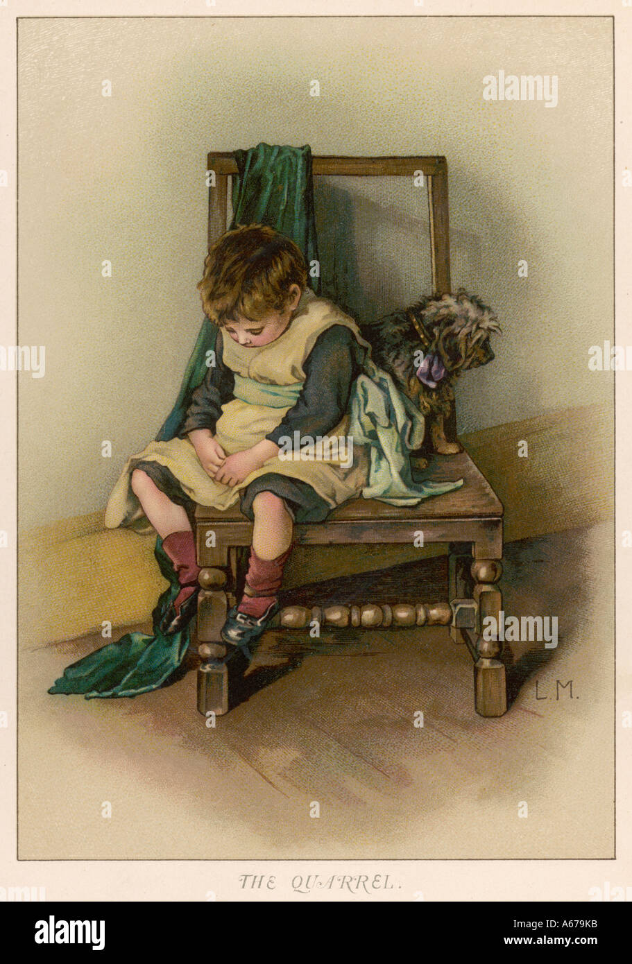 Boy And Dog Fall Out Stock Photo