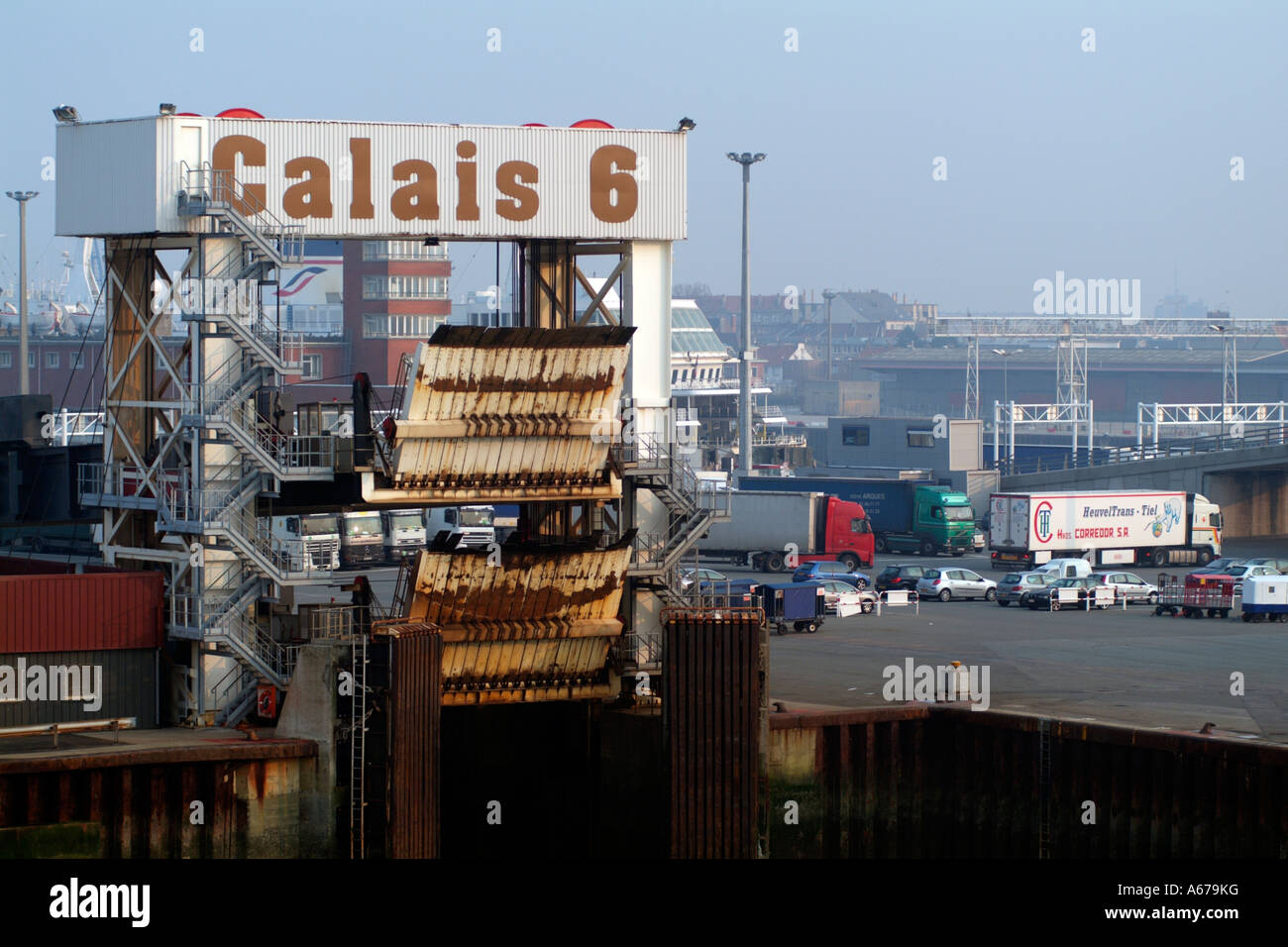 Ferry terminal and link span The Port of Calais northern France Europe