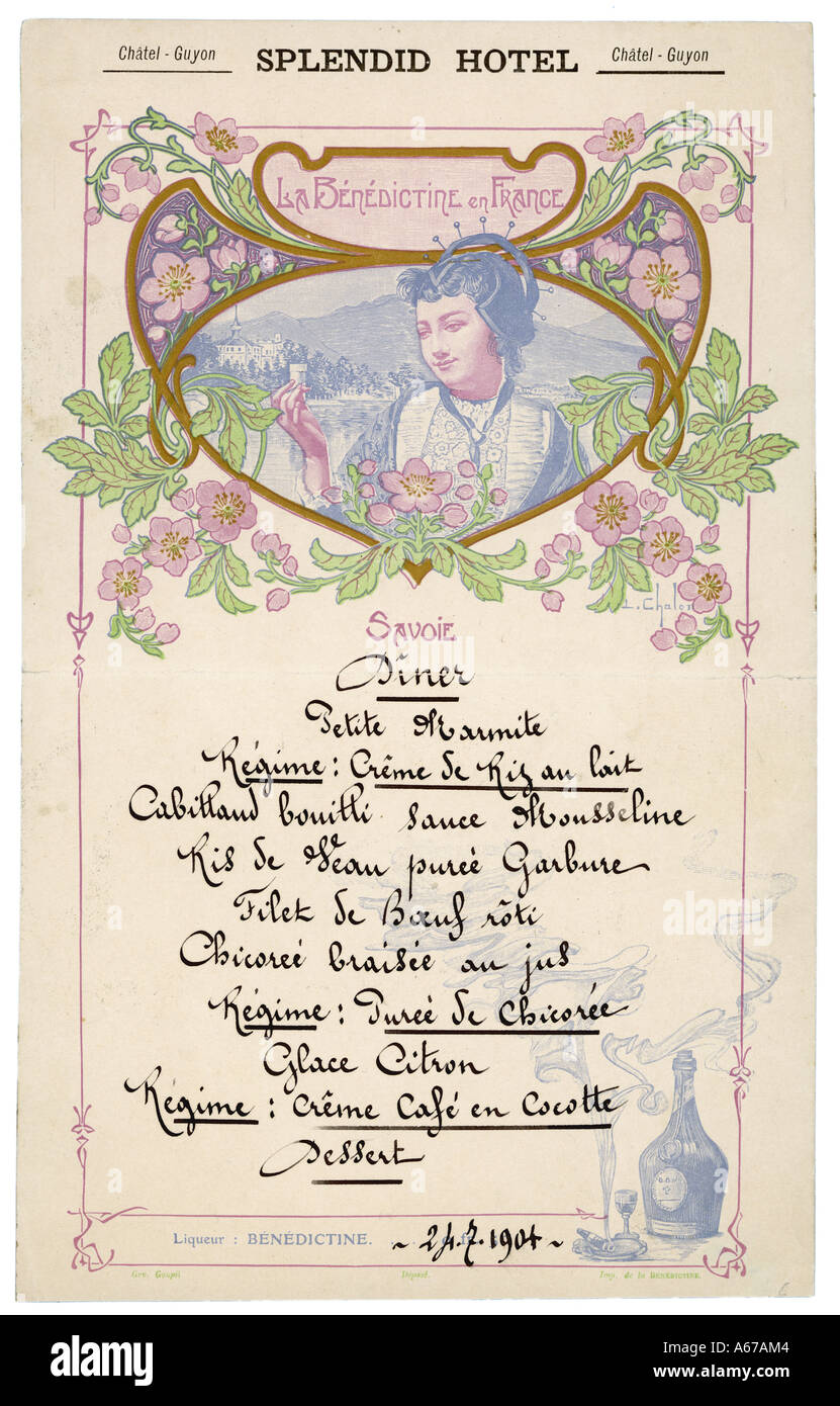 French Hotel Menu 1904 Stock Photo - Alamy