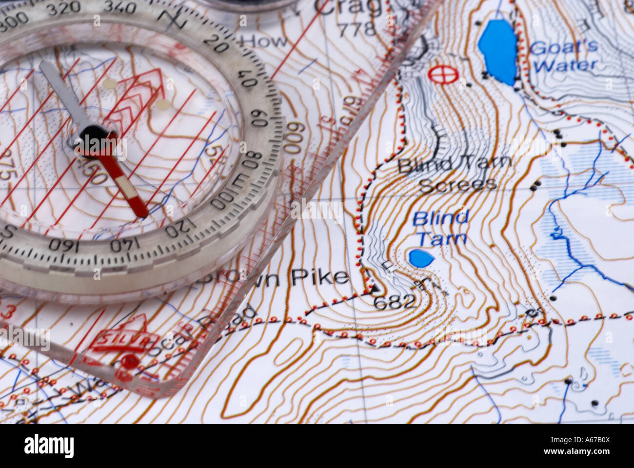 Navigation Map and Compass Stock Photo