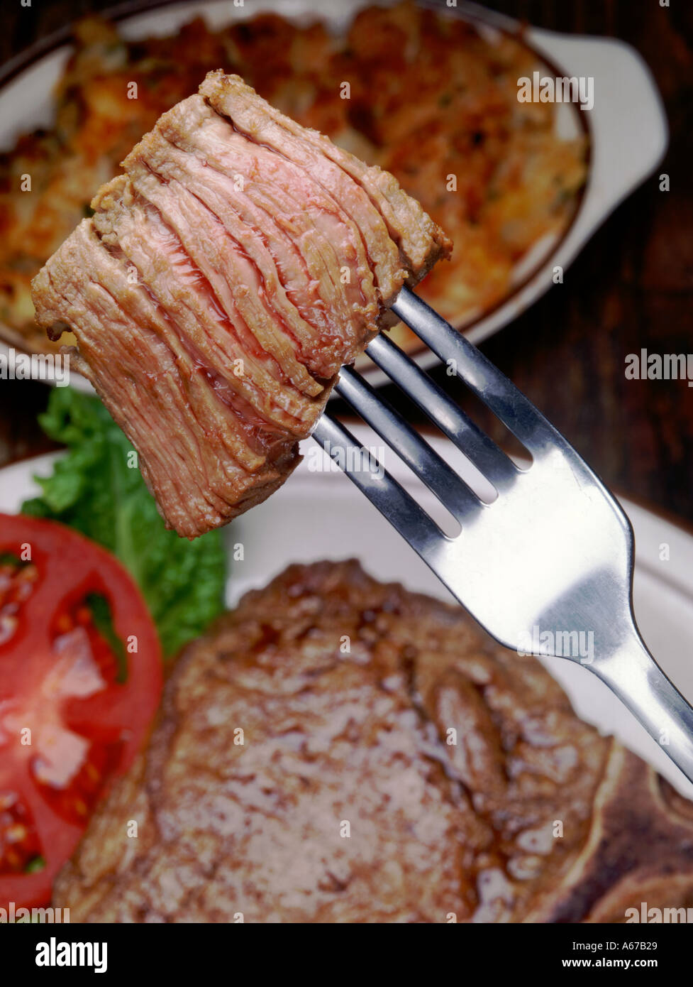 Steak on Fork Stock Photo Alamy
