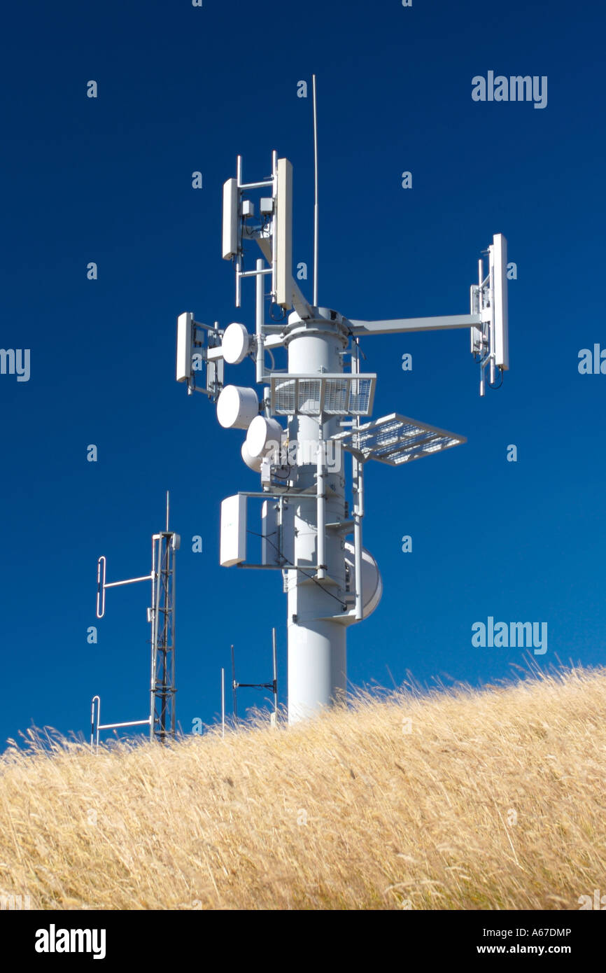 Cell phone network base station on Deer Park Heights, near Queenstown, New Zealand Stock Photo