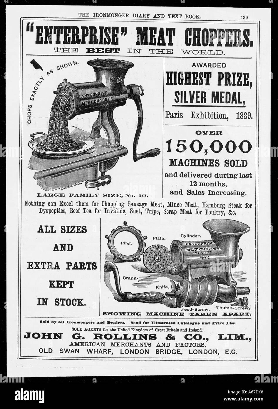 Meat Mincer 1889 Stock Photo