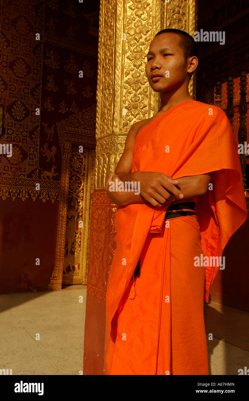 Buddhist novice monk, Wat Saen temple, Luang Prabang, Laos (Lao PDR). Stock Photo