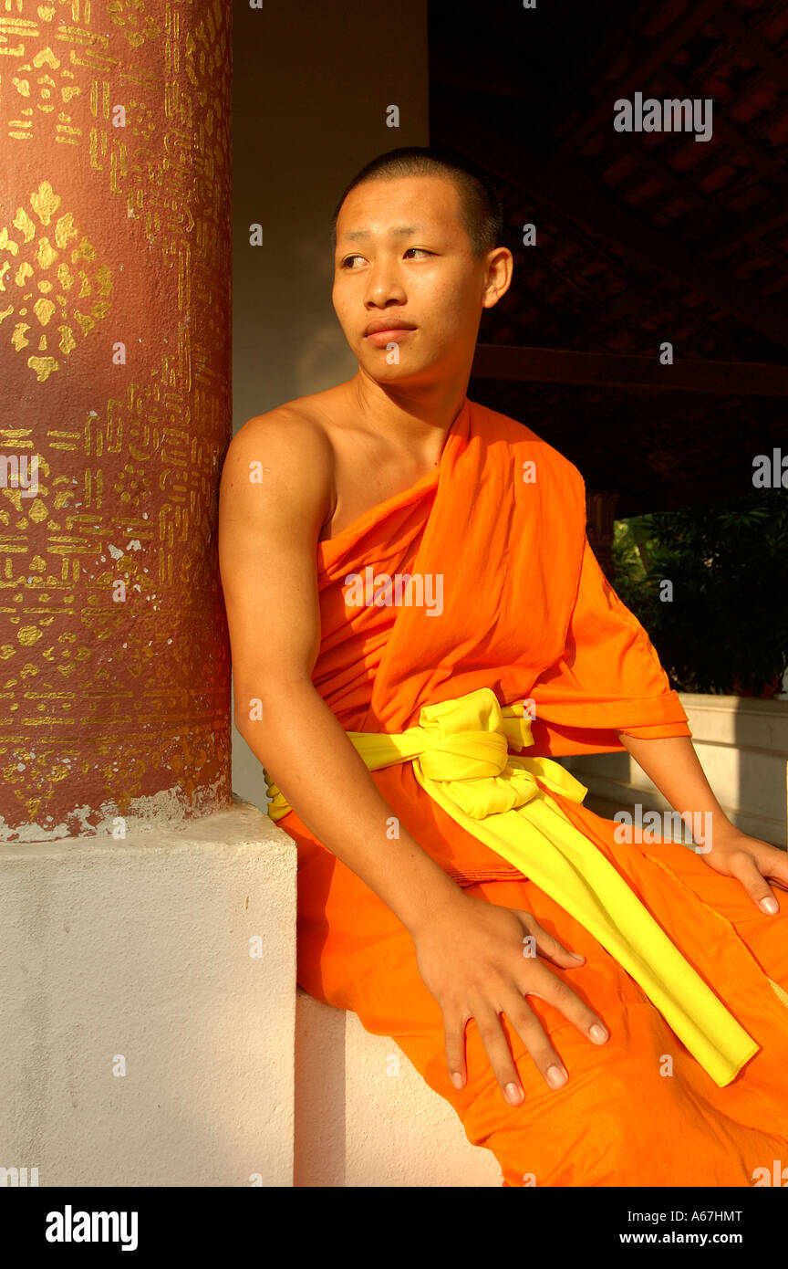 Buddhist novice monk, Wat Saen temple, Luang Prabang, Laos (Lao PDR). Stock Photo