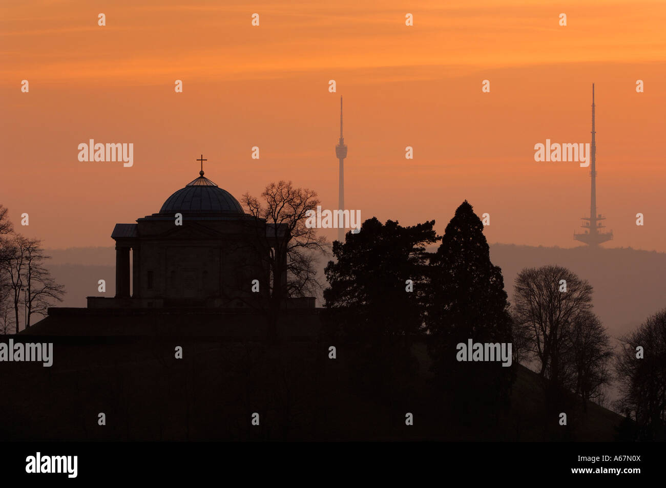 Mausoleum with television towers, Stuttgart-Rotenberg, Baden-Wuerttemberg, Germany Stock Photo