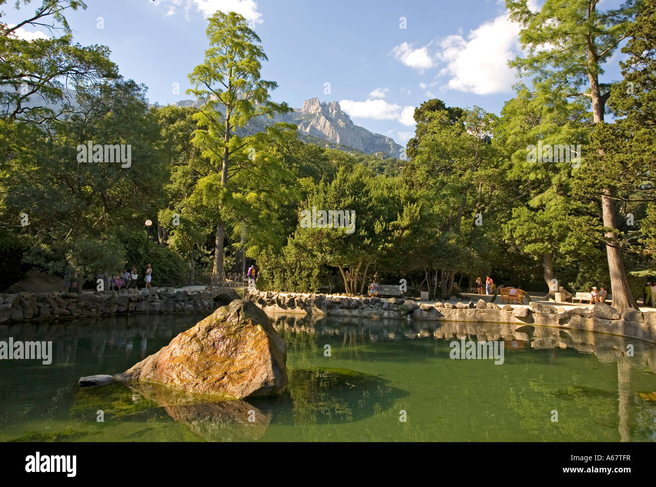 Park with old Trees at the Voroncov Palace, Jalta, Crimea, Ukraine, South-Easteurope, Europe, Stock Photo