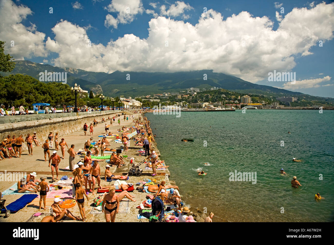 Public Beach for Bath, Promenade and Boardwalk of Jalta, Crimea ...