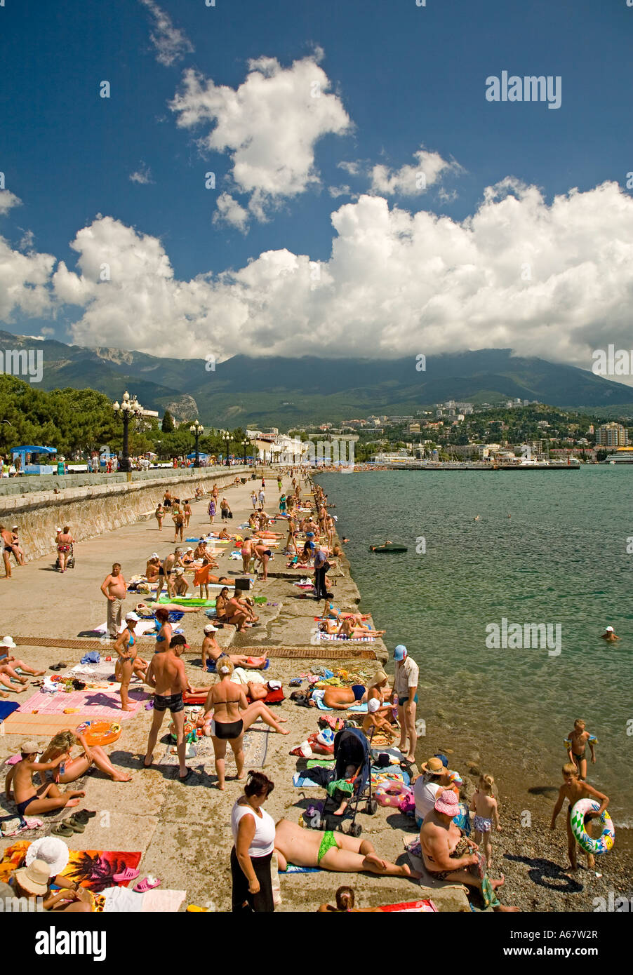 Public Beach for Bath, Promenade and Boardwalk of Jalta, Crimea ...