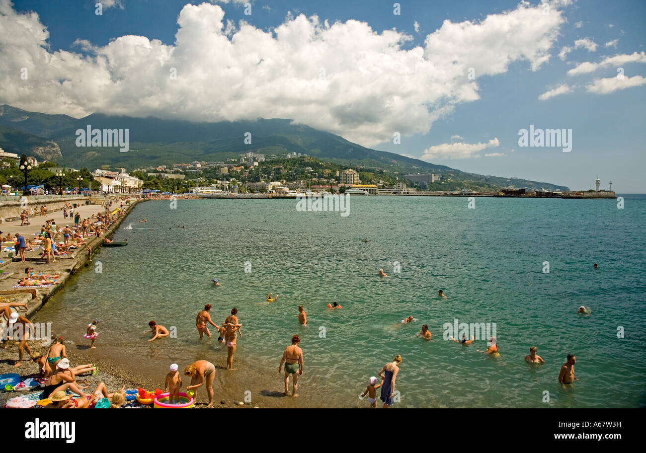 Public Beach for Bath, Promenade and Boardwalk of Jalta, Crimea ...