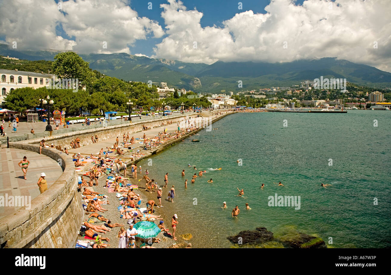Public Beach for Bath, Promenade and Boardwalk of Jalta, Crimea ...