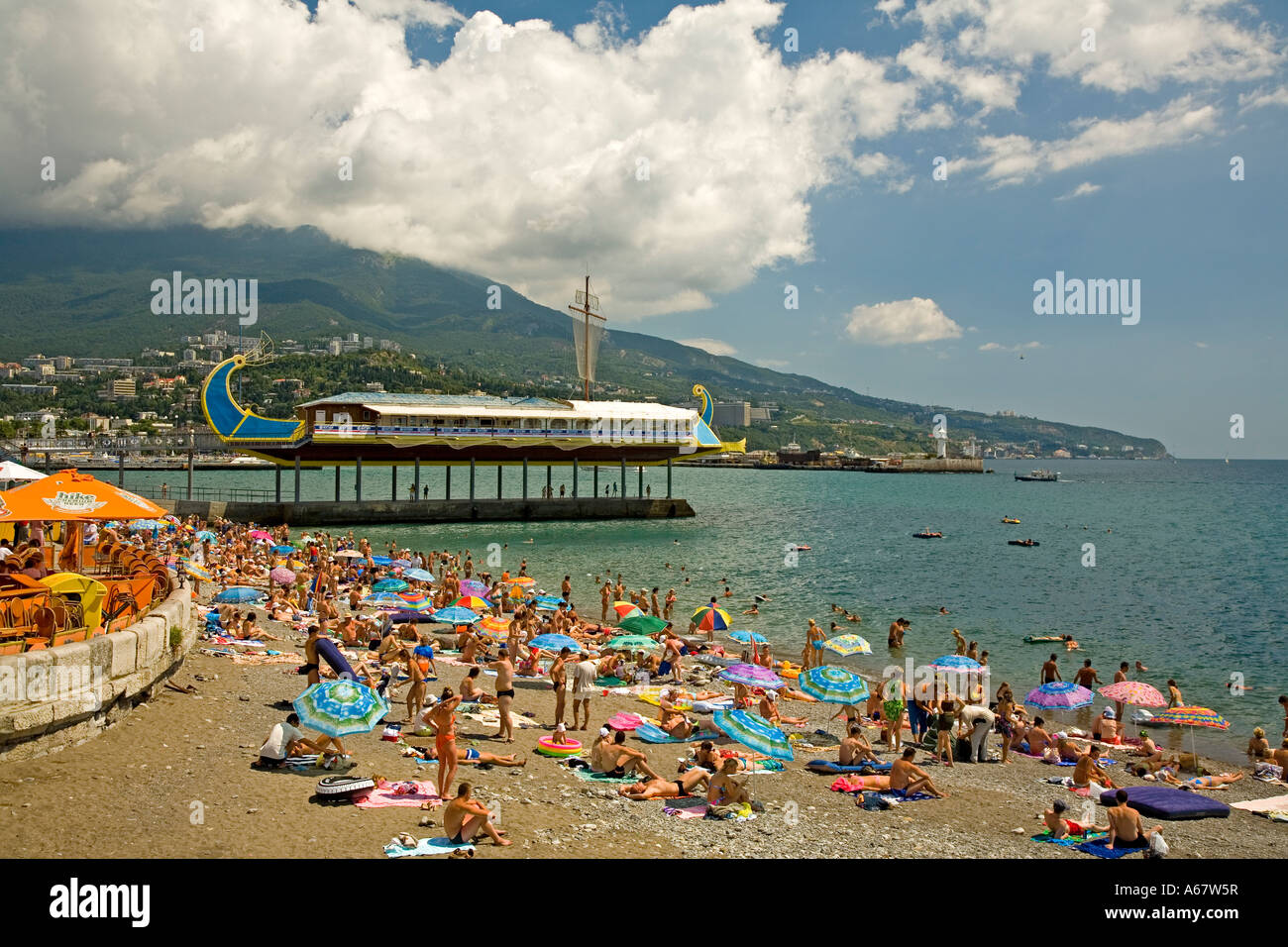 Public Beach for Bath, Promenade and Boardwalk of Jalta, Crimea ...