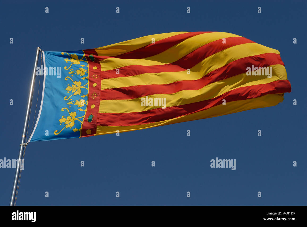 Flag of spain flapping in the wind Stock Photo