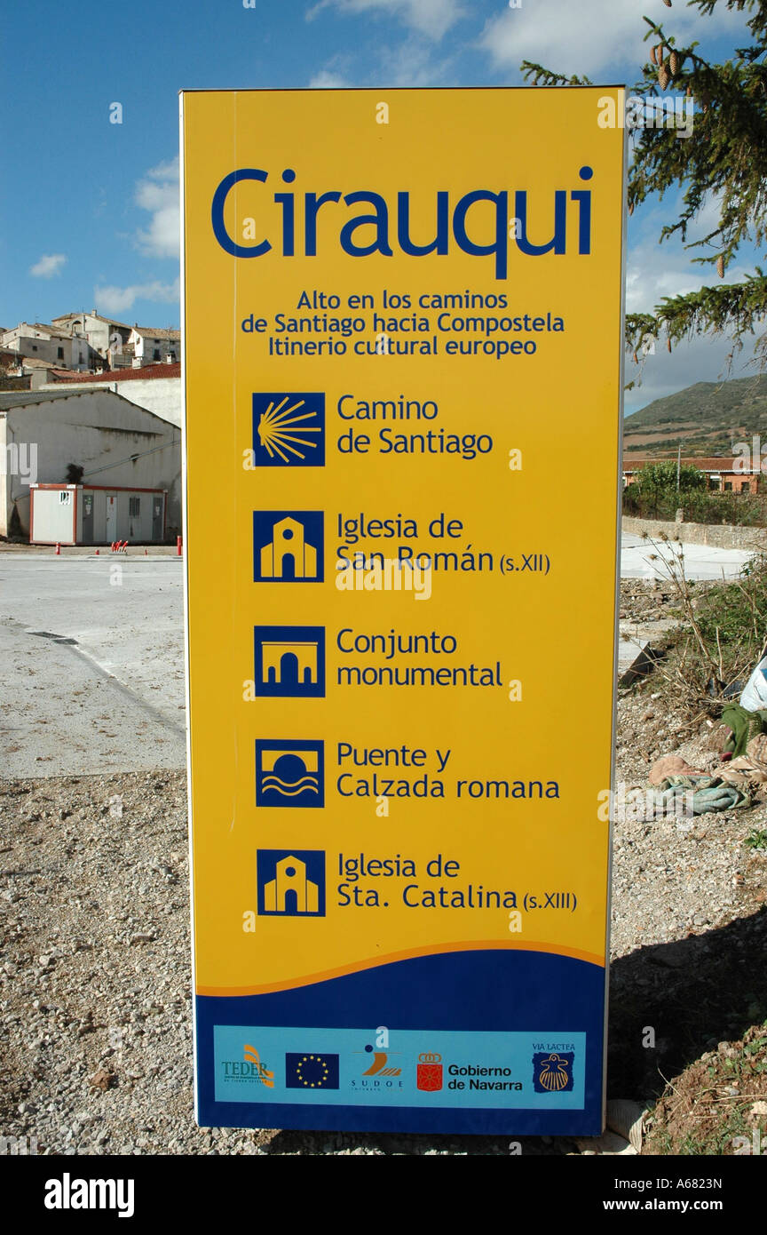 Information sign , Cirauqui , Navarre , Way of St. James , Spain , Europe Stock Photo