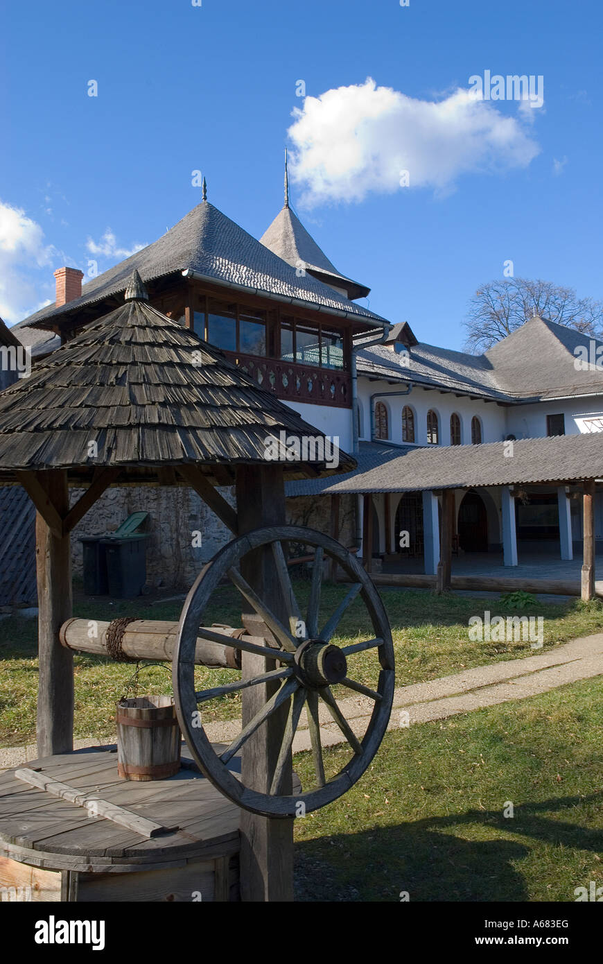 Rural water well displayed at the ethnographic Village Museum. (Muzeul National al Satului Dimitrie Gusti) in Bucharest Romania Stock Photo