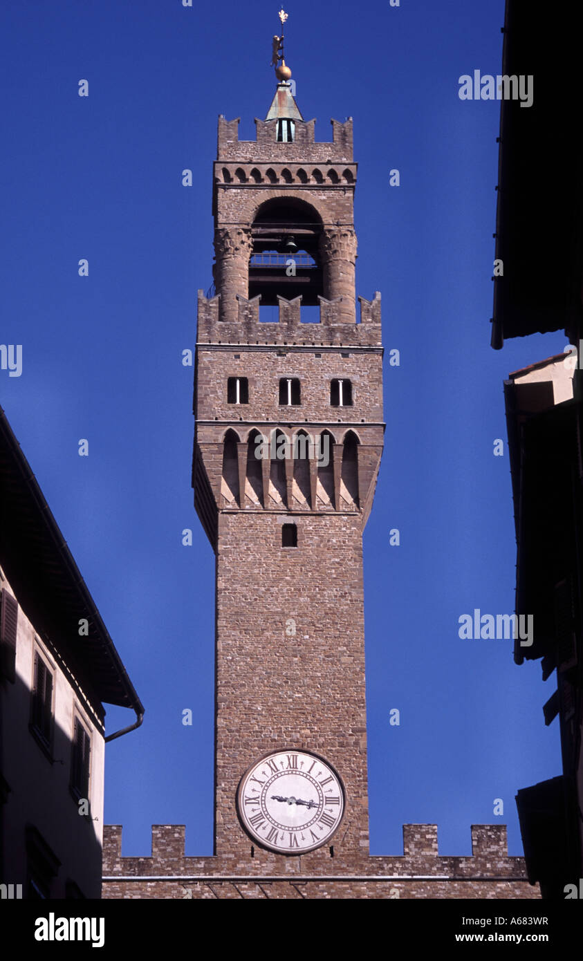 Signoria Tower Palazzo Vecchio designed by Arnolfo di Cambio 1310 308 ft tall Stock Photo