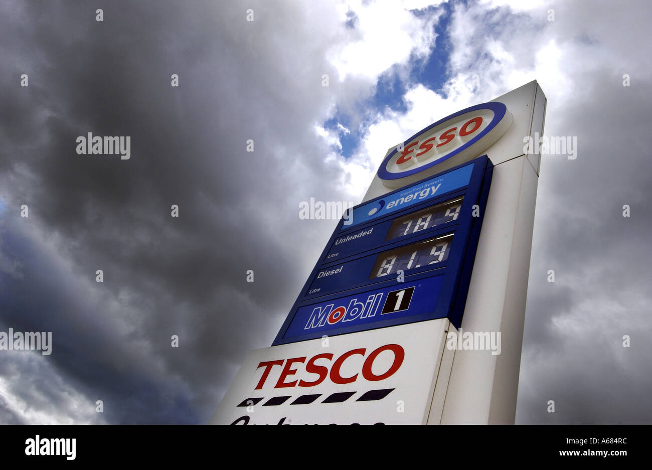 An Esso and Tesco Express petrol station sign at Woodingdean near