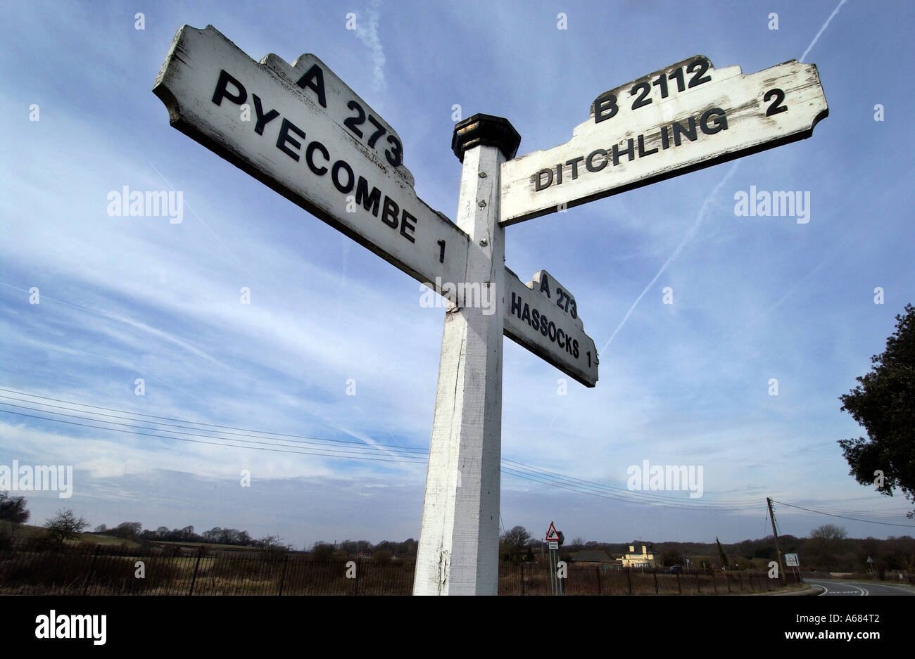 Traditional english wooden signpost in a country lane in clayton hi-res ...