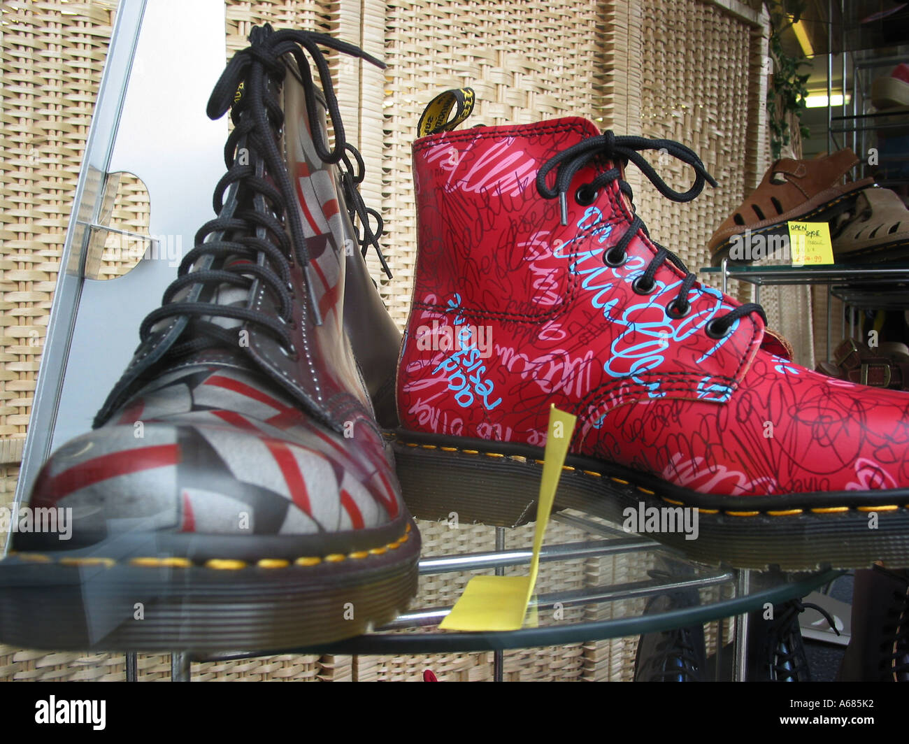 Colourful Dr Martens shoes in Glastonbury shop window Somerset United  Kingdom Stock Photo - Alamy