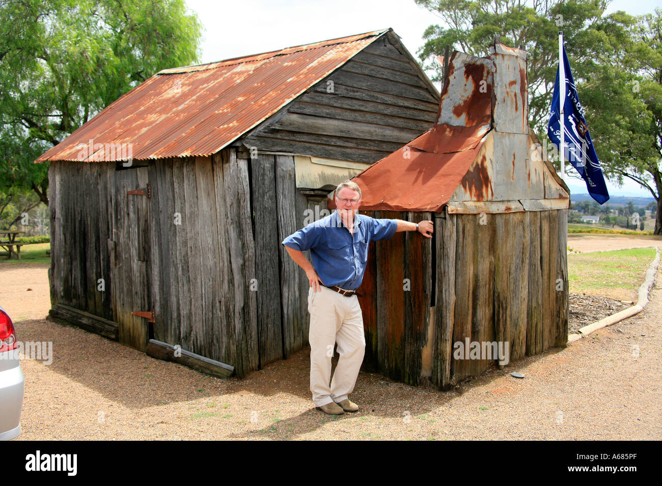 A Traditional Australian Slab hut These huts were constructed by early Australian settlers Stock Photo