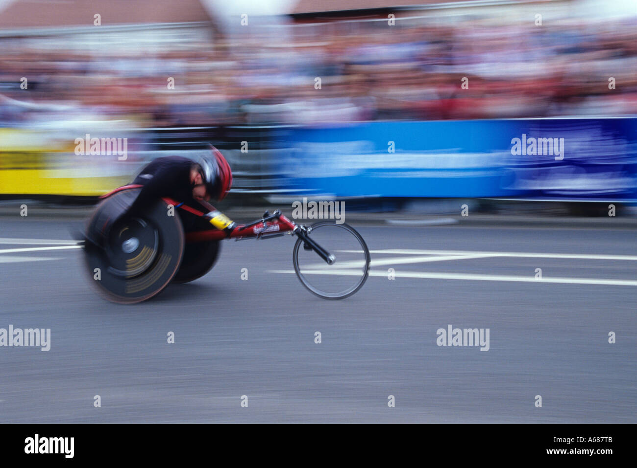 Disabled athlete in wheelchair race at the Great North Run Stock Photo