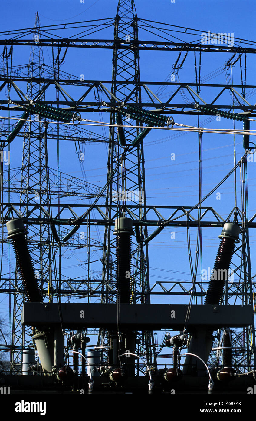 High voltage electricity pylons in Solingen, North Rhine Westphalia ...