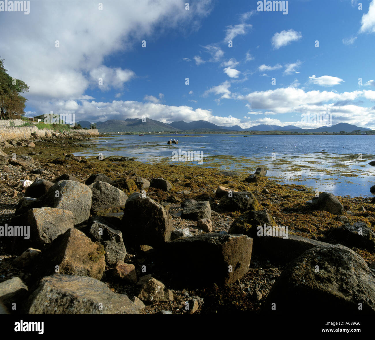 large boulders lying on a tidal foreshore seashore on irish coast, beauty in nature Stock Photo