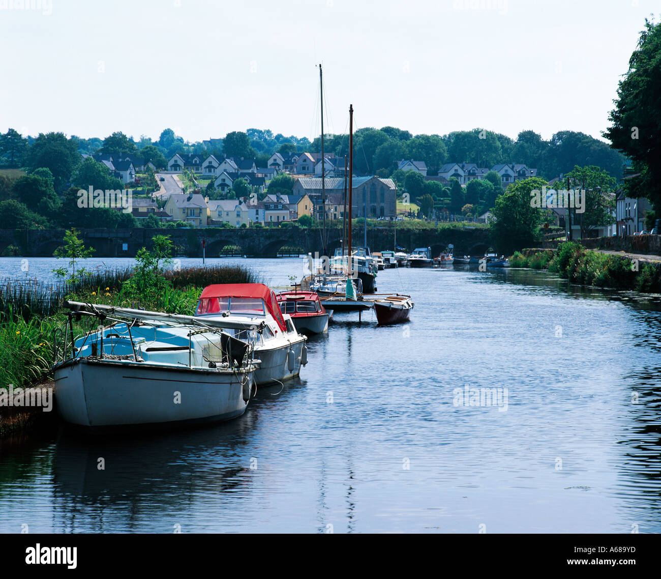 killaloe, county clare, ireland, small river lake boats tied on ireland