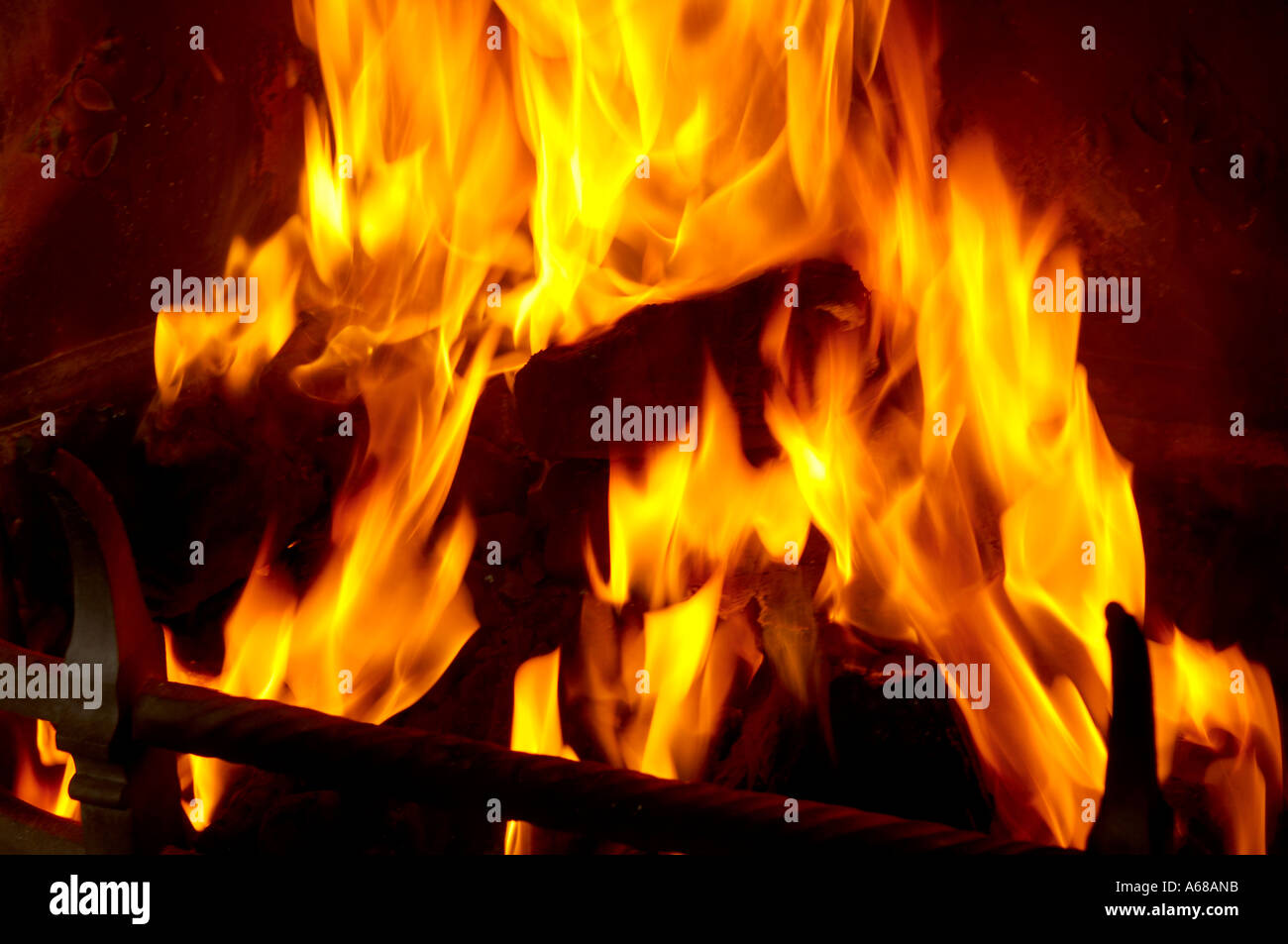 Fire in traditional grate Stock Photo