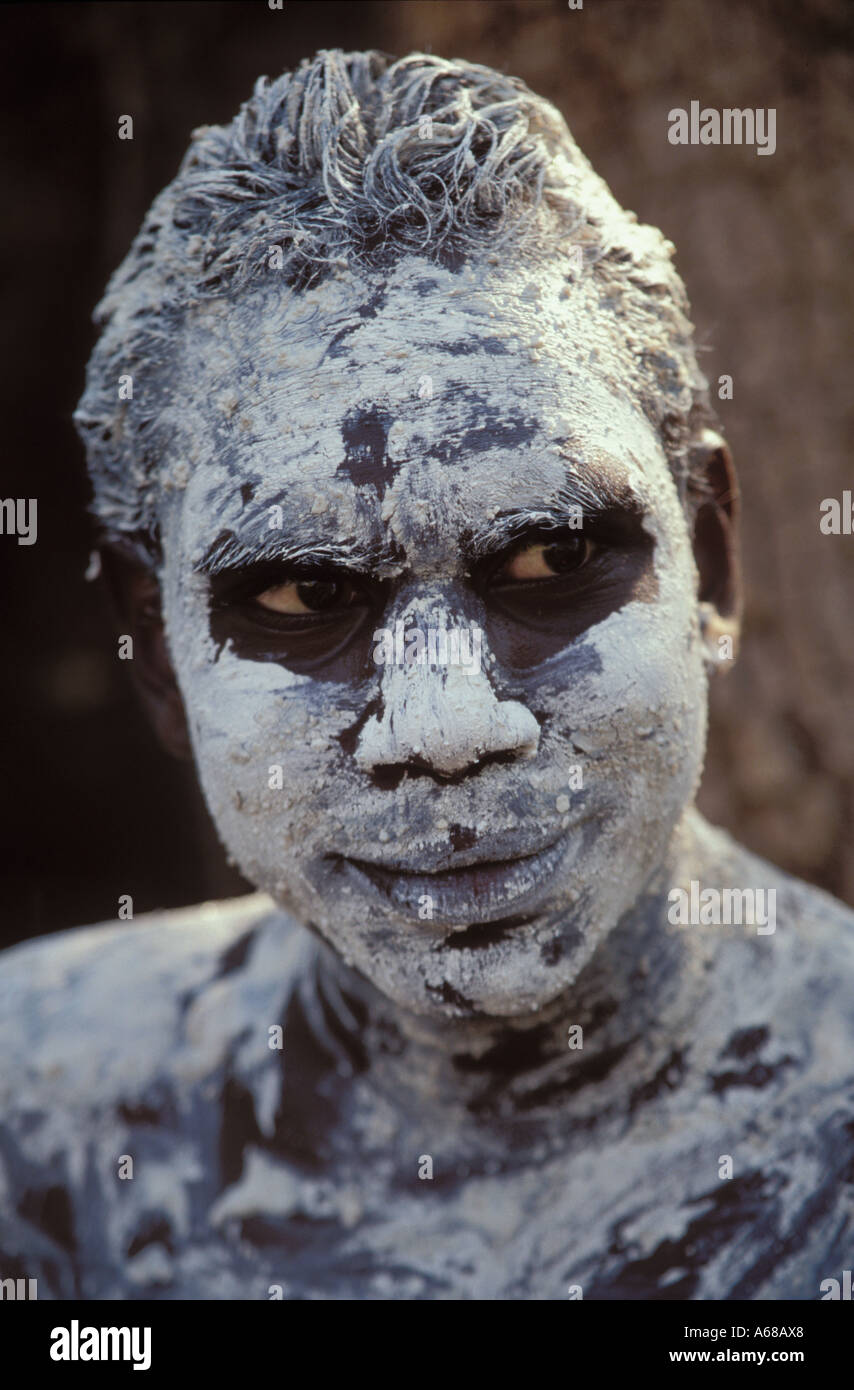 Aboriginal boy Sean painted up for ceremony Arnhem Land Stock Photo