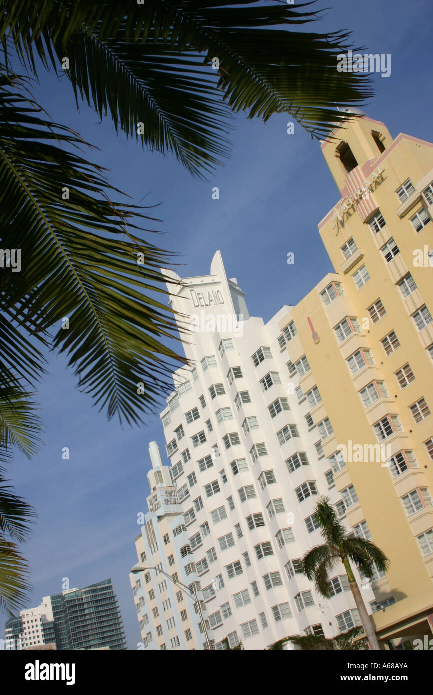 USA, Florida, Miami, hotels along Collins Avenue. Stock Photo