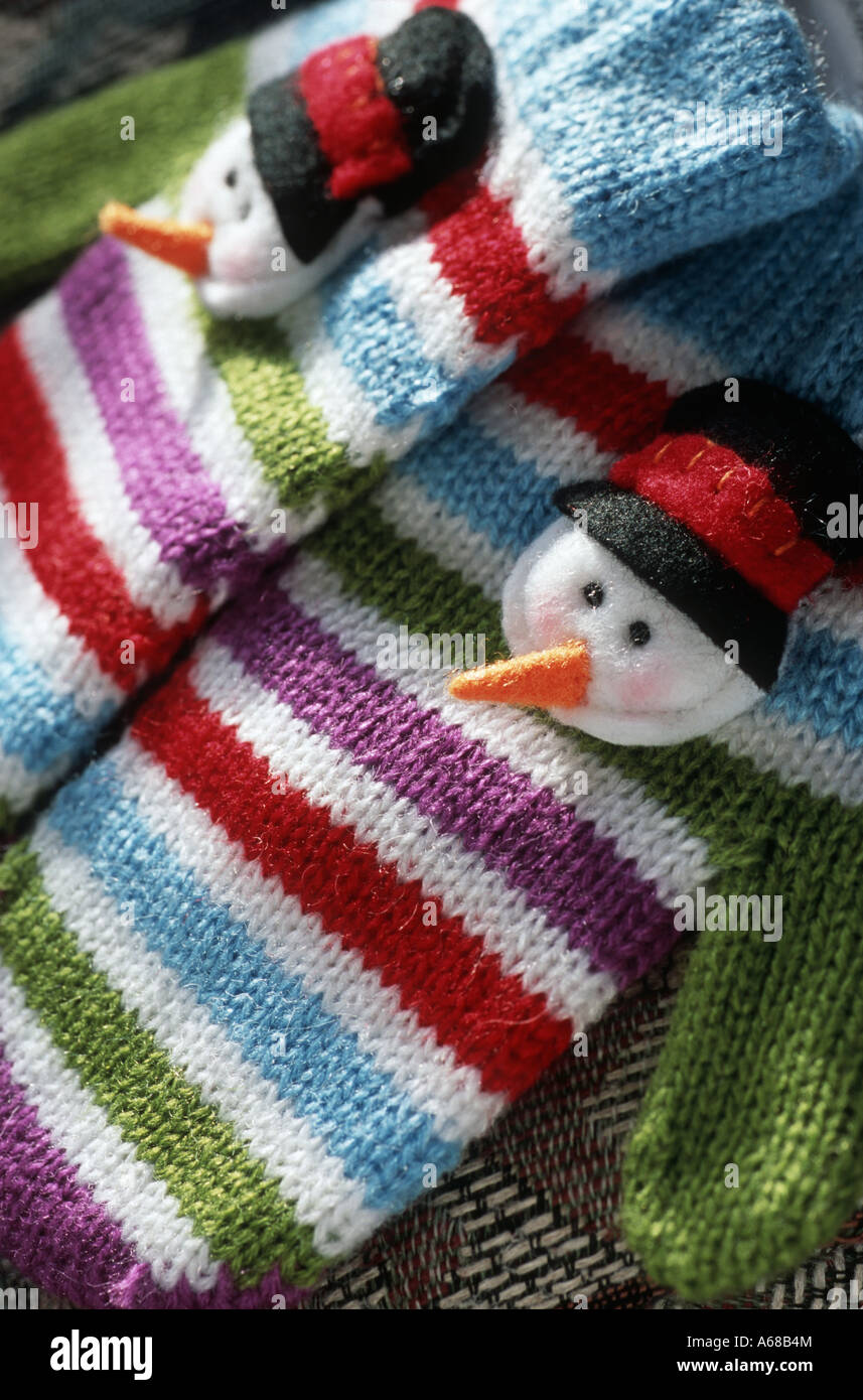 Children s mittens with Christmas motifs Stock Photo