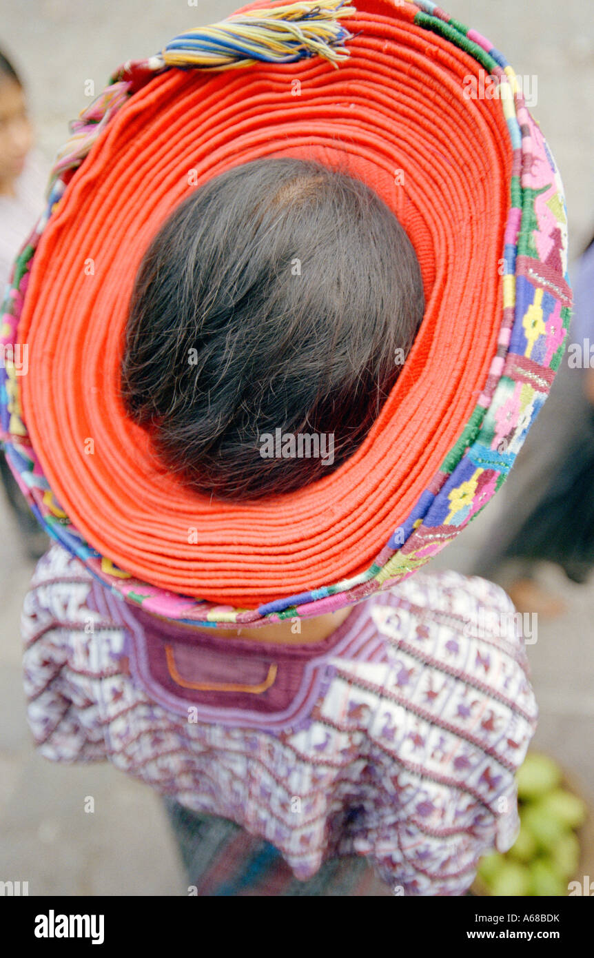 Traditional Head Dress, Woman, Santiago, Atitlan, Guatemala. Stock Photo